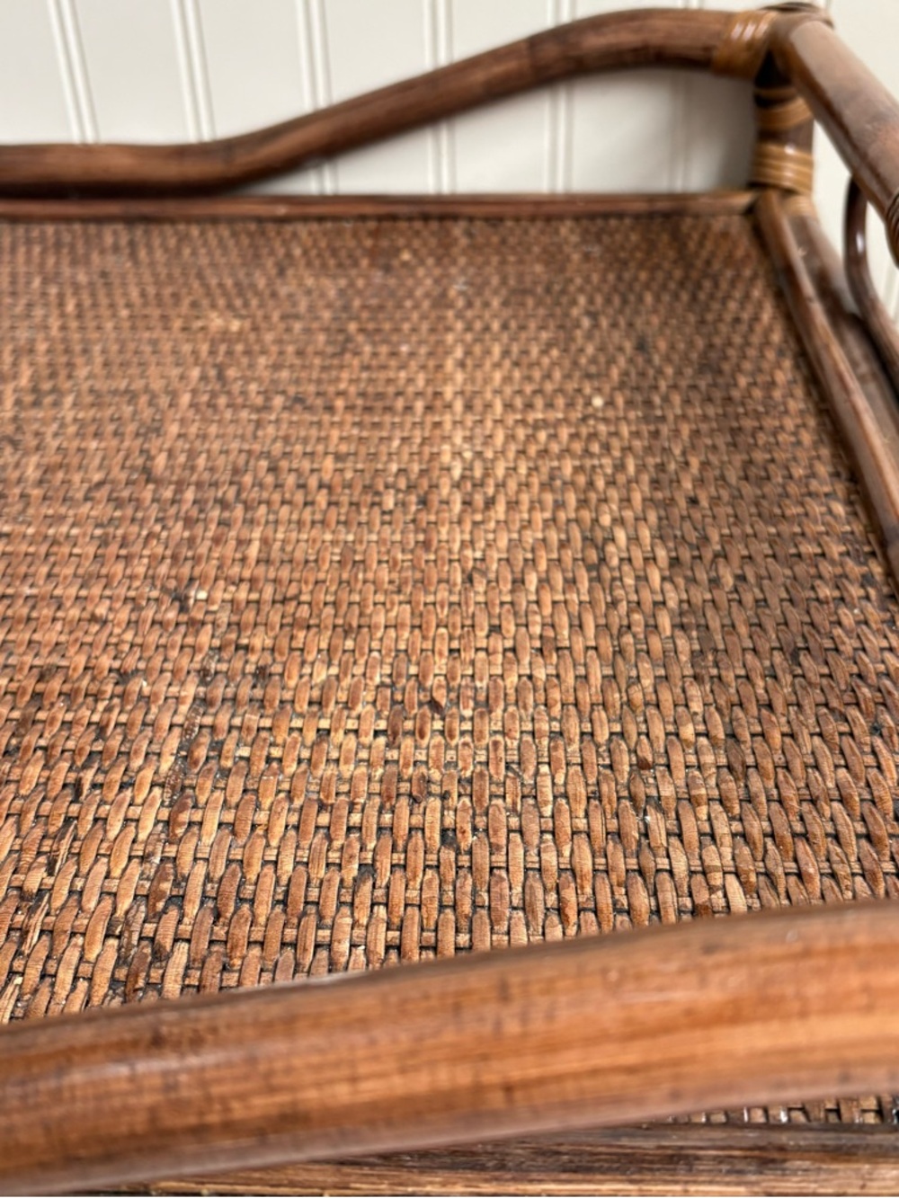 Vintage Palm Regency Bamboo Ratan Butler Serving Tray Dark Brown Woven VTG Retro - Picture 9 of 16